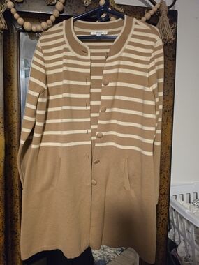 Liz Claiborne Camel and Cream Striped Long Cardigan